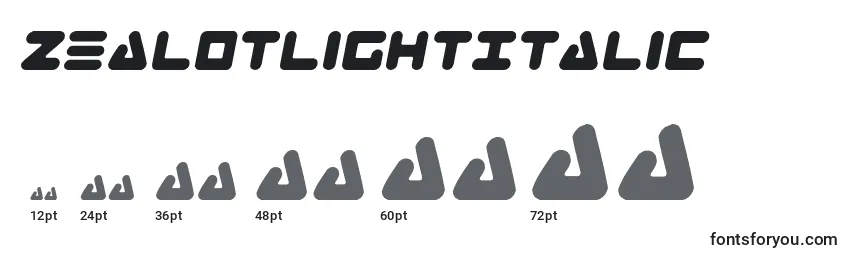 Размеры шрифта ZealotLightItalic