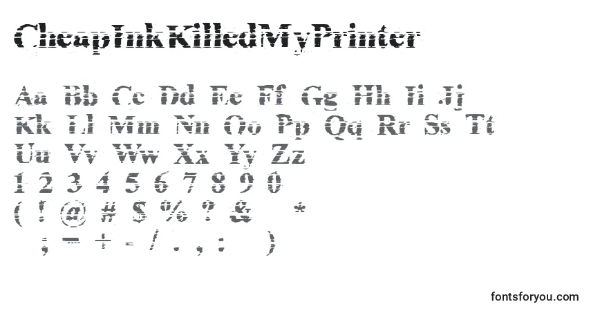 Schriftart CheapInkKilledMyPrinter – Alphabet, Zahlen, spezielle Symbole