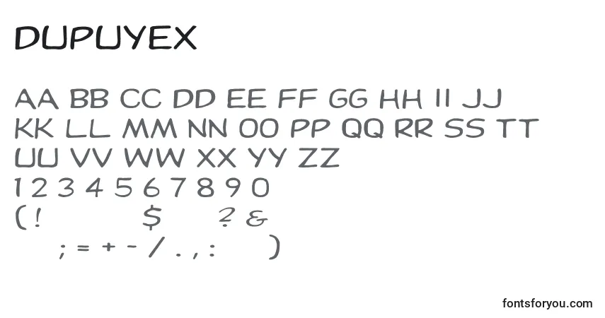 A fonte Dupuyex – alfabeto, números, caracteres especiais