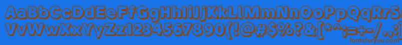 BubademoOutline-Schriftart – Braune Schriften auf blauem Hintergrund