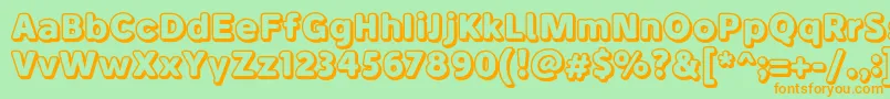 フォントBubademoOutline – オレンジの文字が緑の背景にあります。