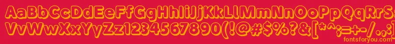 BubademoOutline-Schriftart – Orangefarbene Schriften auf rotem Hintergrund