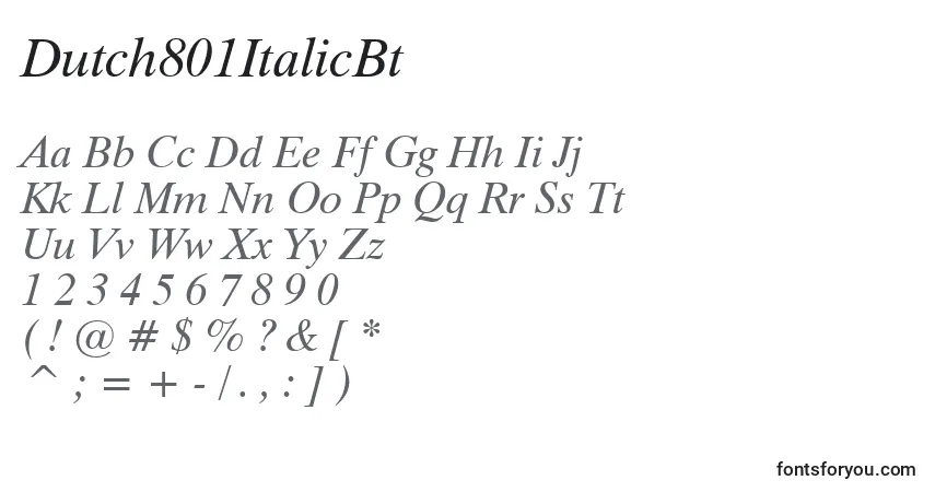 Czcionka Dutch801ItalicBt – alfabet, cyfry, specjalne znaki
