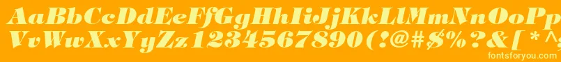 Weitere Informationen zur TiffanystdHeavyitalic-Schriftart TiffanystdHeavyitalic-Schriftart – Gelbe Schriften auf orangefarbenem Hintergrund