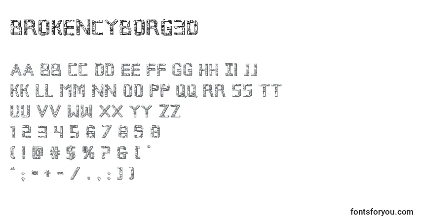 Schriftart Brokencyborg3D – Alphabet, Zahlen, spezielle Symbole