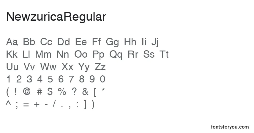 Schriftart NewzuricaRegular – Alphabet, Zahlen, spezielle Symbole