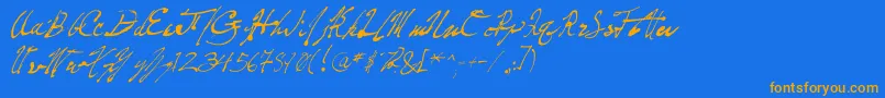 FountainPenFrenzy-Schriftart – Orangefarbene Schriften auf blauem Hintergrund