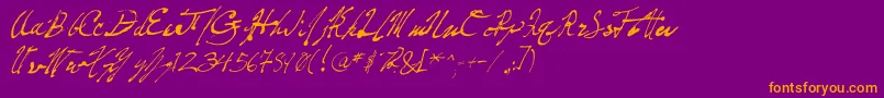 FountainPenFrenzy-Schriftart – Orangefarbene Schriften auf violettem Hintergrund