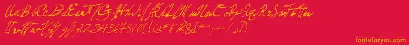 FountainPenFrenzy-Schriftart – Orangefarbene Schriften auf rotem Hintergrund