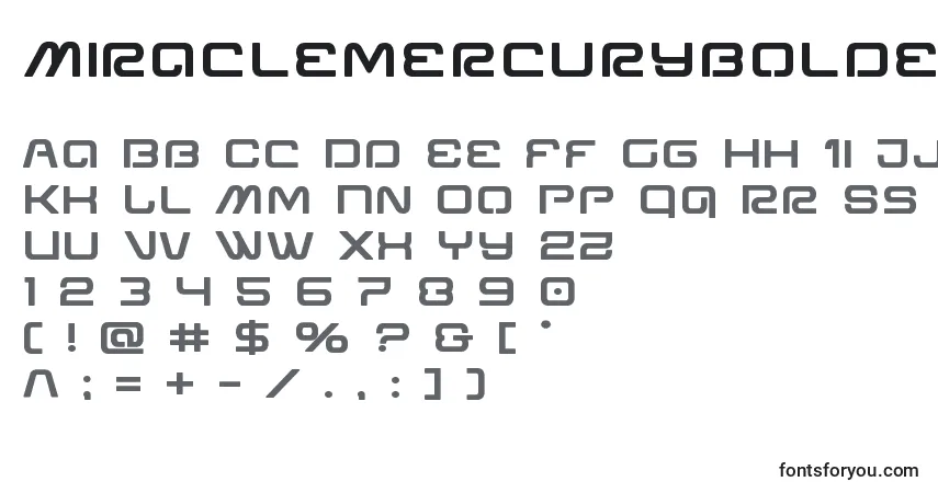 Czcionka Miraclemercuryboldexpand – alfabet, cyfry, specjalne znaki