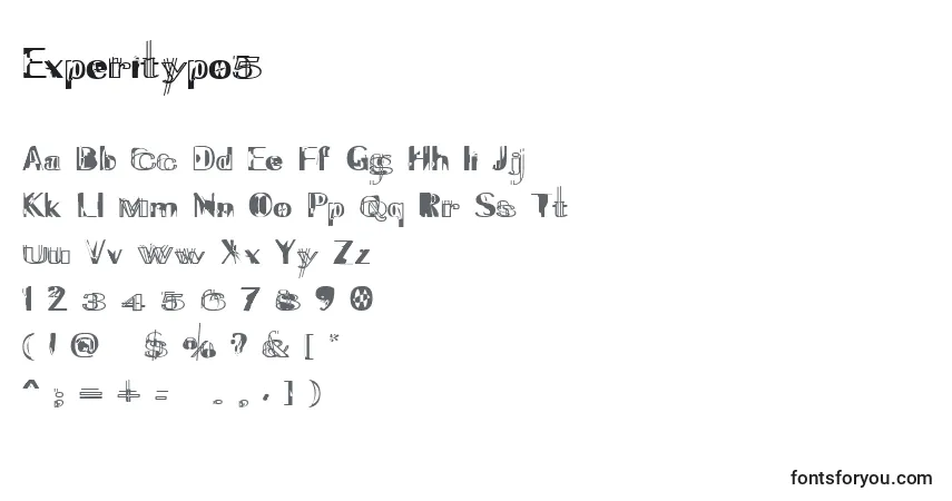 Czcionka Experitypo5 – alfabet, cyfry, specjalne znaki