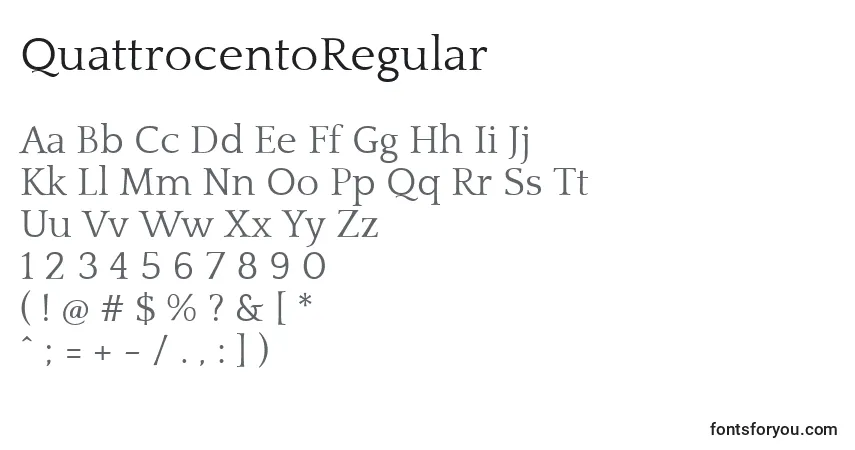 A fonte QuattrocentoRegular – alfabeto, números, caracteres especiais