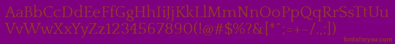 QuattrocentoRegular-Schriftart – Braune Schriften auf violettem Hintergrund