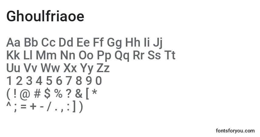 Czcionka Ghoulfriaoe – alfabet, cyfry, specjalne znaki