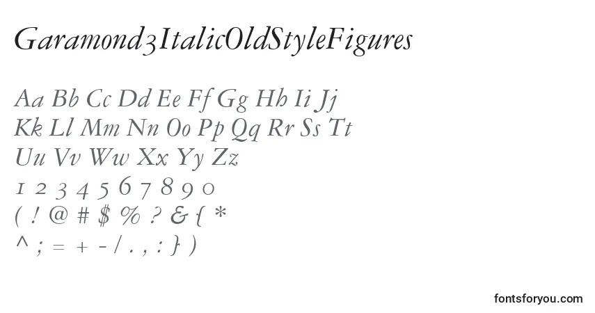 Czcionka Garamond3ItalicOldStyleFigures – alfabet, cyfry, specjalne znaki