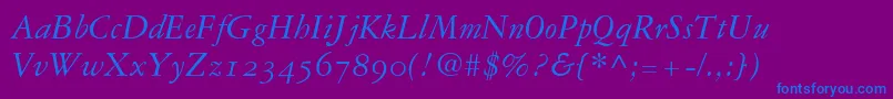 Garamond3ItalicOldStyleFiguresフォントについての詳細 フォントGaramond3ItalicOldStyleFigures – 紫色の背景に青い文字