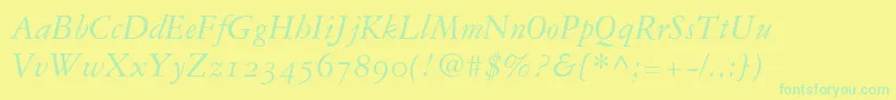 Weitere Informationen zur Garamond3ItalicOldStyleFigures-Schriftart Garamond3ItalicOldStyleFigures-Schriftart – Grüne Schriften auf gelbem Hintergrund