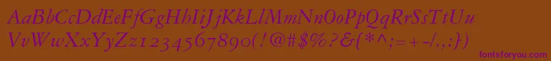 Garamond3ItalicOldStyleFigures Font – Purple Fonts on Brown Background