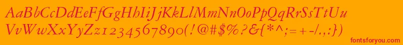 Fonte Garamond3ItalicOldStyleFigures – fontes vermelhas em um fundo laranja