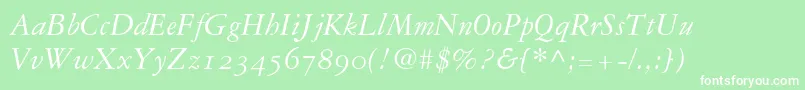 Garamond3ItalicOldStyleFigures Font – White Fonts on Green Background