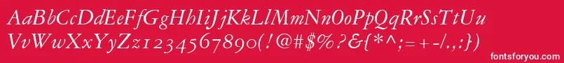 Fonte Garamond3ItalicOldStyleFigures – fontes brancas em um fundo vermelho