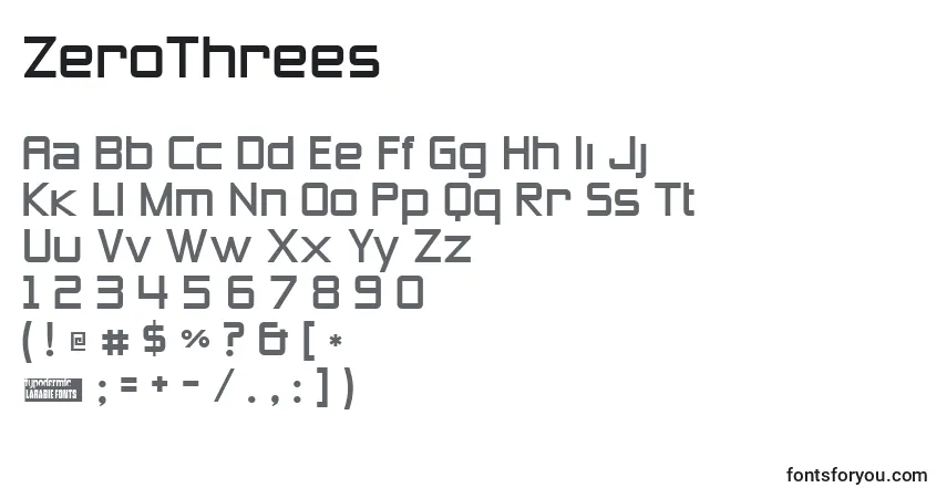 Schriftart ZeroThrees – Alphabet, Zahlen, spezielle Symbole