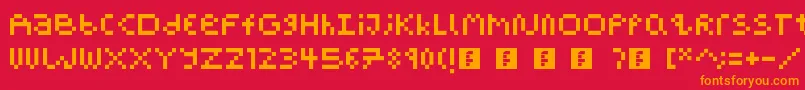 PixelBlockBb-Schriftart – Orangefarbene Schriften auf rotem Hintergrund