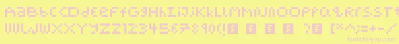 PixelBlockBb-fontti – vaaleanpunaiset fontit keltaisella taustalla