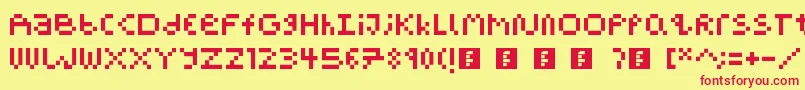 PixelBlockBb-fontti – punaiset fontit keltaisella taustalla