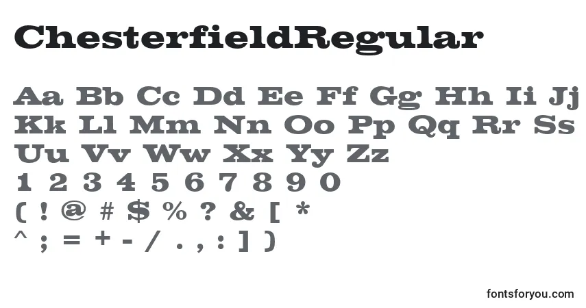 Шрифт ChesterfieldRegular – алфавит, цифры, специальные символы