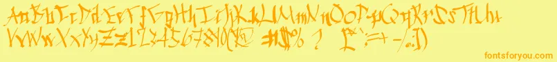 フォントChineseCalligraphy – オレンジの文字が黄色の背景にあります。