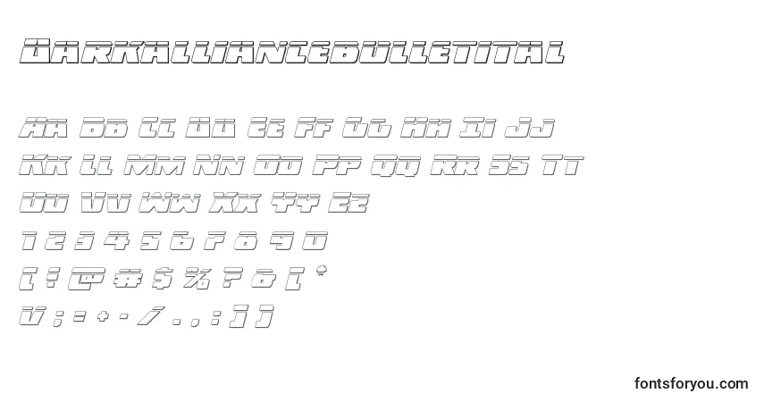 Czcionka Darkalliancebulletital – alfabet, cyfry, specjalne znaki