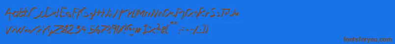 フォントXaligraphyThinitalic – 茶色の文字が青い背景にあります。