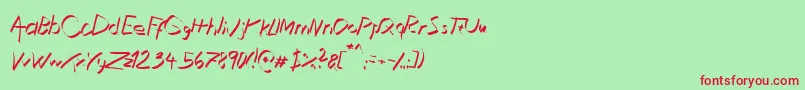 フォントXaligraphyThinitalic – 赤い文字の緑の背景