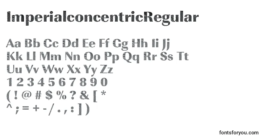 Czcionka ImperialconcentricRegular – alfabet, cyfry, specjalne znaki
