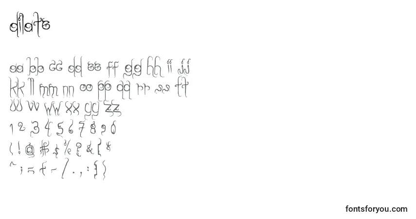 Schriftart Dilate – Alphabet, Zahlen, spezielle Symbole