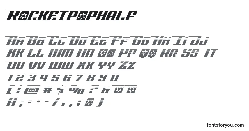 Czcionka Rocketpophalf – alfabet, cyfry, specjalne znaki