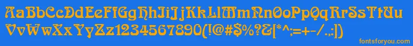 フォントSlowginfizzingExtrabold – オレンジ色の文字が青い背景にあります。