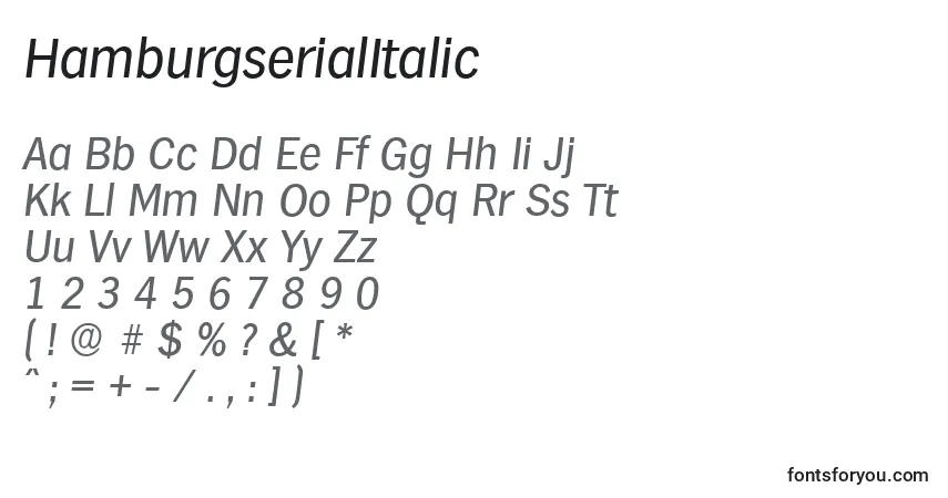 Шрифт HamburgserialItalic – алфавит, цифры, специальные символы