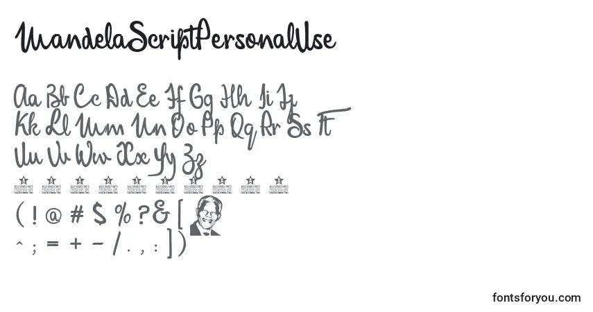 MandelaScriptPersonalUse-fontti – aakkoset, numerot, erikoismerkit