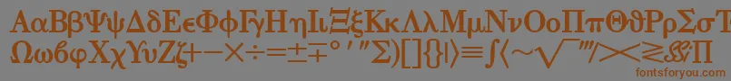 Więcej informacji o czcionce EisagogreeksskBold Czcionka EisagogreeksskBold – brązowe czcionki na szarym tle