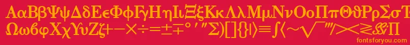 Czcionka EisagogreeksskBold – pomarańczowe czcionki na czerwonym tle