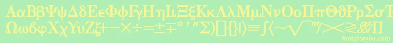 Fonte EisagogreeksskBold – fontes amarelas em um fundo verde