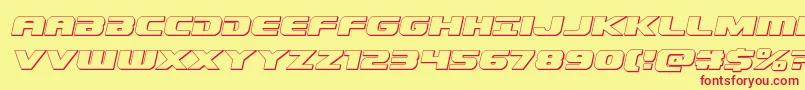 Dekaranger3Dital-Schriftart – Rote Schriften auf gelbem Hintergrund