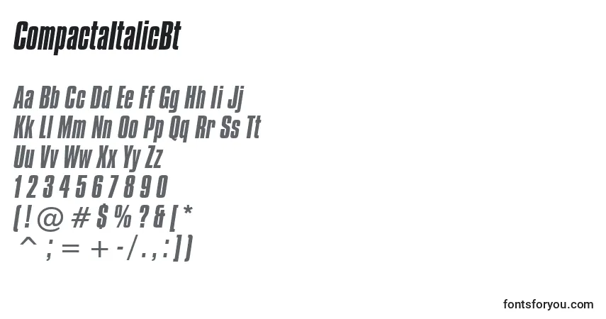 Czcionka CompactaItalicBt – alfabet, cyfry, specjalne znaki