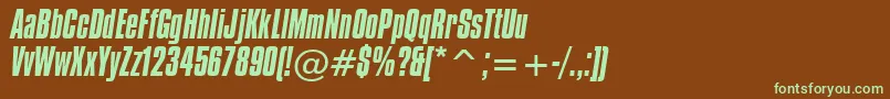 フォントCompactaItalicBt – 緑色の文字が茶色の背景にあります。