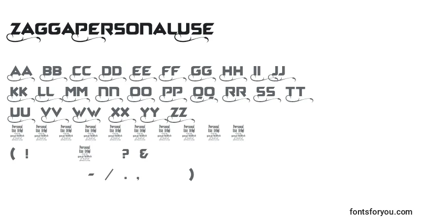 Czcionka ZaggaPersonalUse – alfabet, cyfry, specjalne znaki