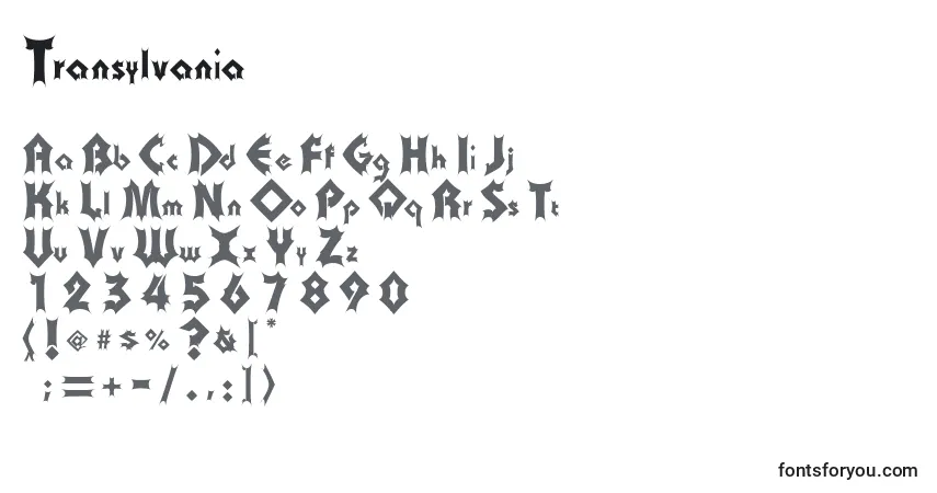 Schriftart Transylvania – Alphabet, Zahlen, spezielle Symbole