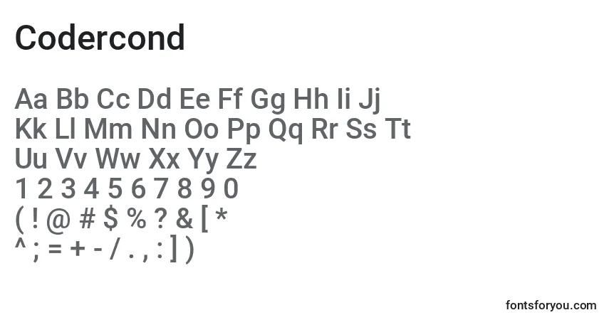 Czcionka Codercond – alfabet, cyfry, specjalne znaki