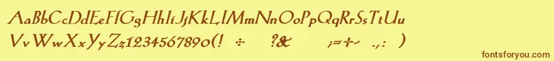 KochromanBoldItalic-Schriftart – Braune Schriften auf gelbem Hintergrund